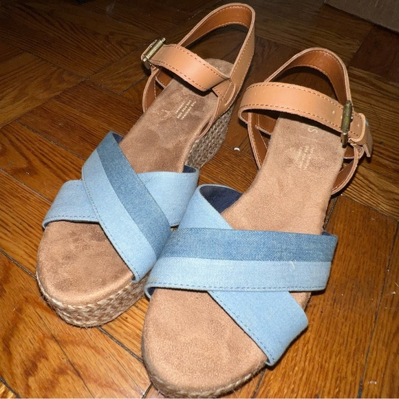 Toms Womens Willow Suede Strappy Wedge Sandals Denim - Picture 5 of 9